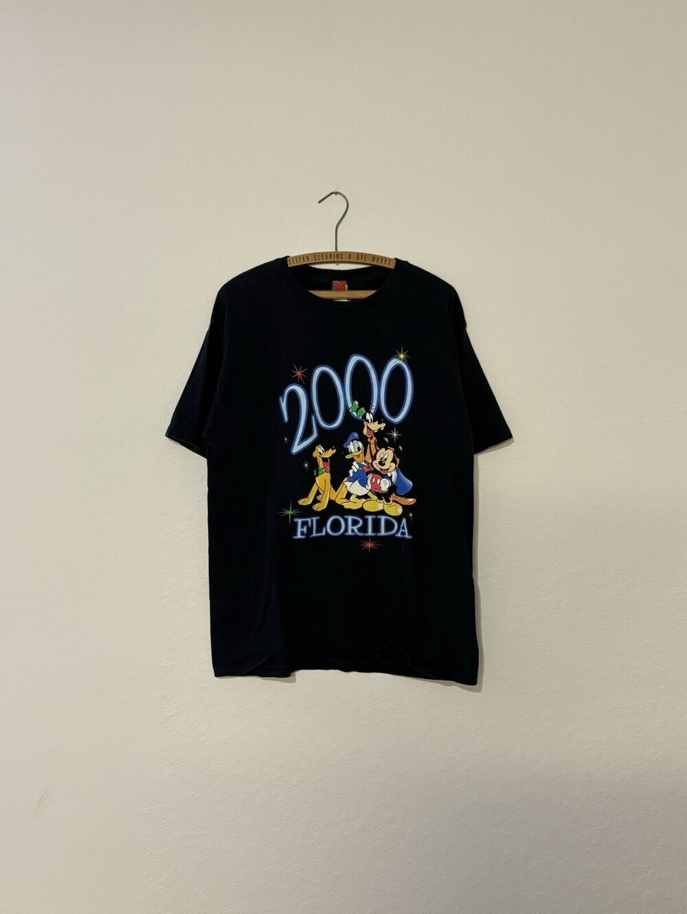 Vintage Disney 2000 Y2K Florida Black TShirt Mickey Donald Goofy Pluto Size L